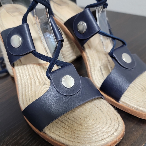 Rag & Bone Eden Navy Leather Lace Up Jute Block Espadrille Heel Sandals 38 - Picture 9 of 9